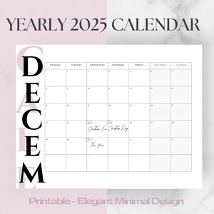 Yearly Calendar 2025  | Wall Calendar A3, A4, letter | 2025 Calendar PDF | Instant Download | Printable Calendar | Digital Calendar