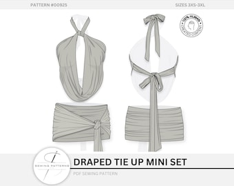 Cowl Neck Top & Mini Skirt Sewing Pattern: Tie-Up Drape Set (PDF Download)