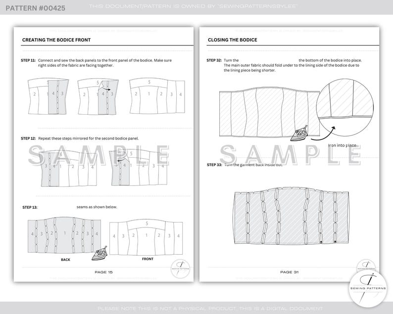 Strapless korset topje naaipatroon bustier lijfje met open ritssluiting op maat gemaakte dart digitale download afbeelding 12