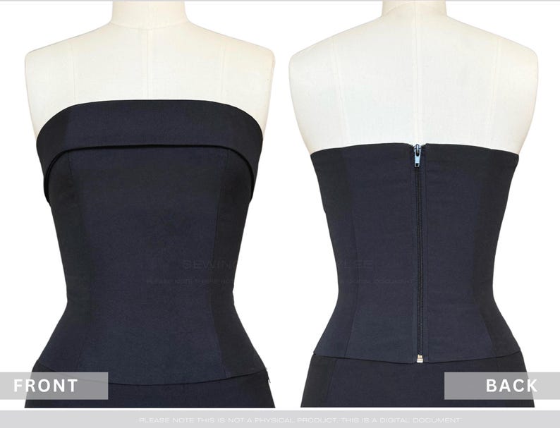 Strapless korset topje naaipatroon bustier lijfje met open ritssluiting op maat gemaakte dart digitale download afbeelding 4