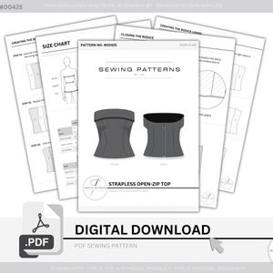 Strapless korset topje naaipatroon bustier lijfje met open ritssluiting op maat gemaakte dart digitale download afbeelding 8