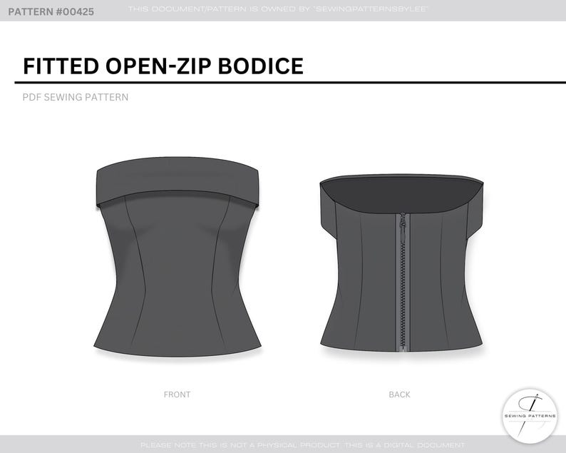 Strapless korset topje naaipatroon bustier lijfje met open ritssluiting op maat gemaakte dart digitale download afbeelding 2