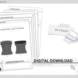 Strapless korset topje naaipatroon bustier lijfje met open ritssluiting op maat gemaakte dart digitale download afbeelding 9