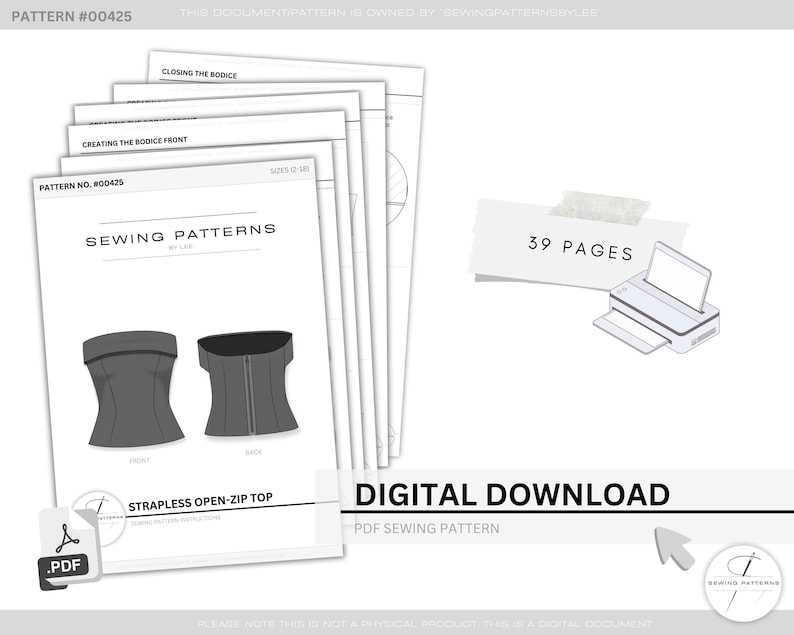 Strapless korset topje naaipatroon bustier lijfje met open ritssluiting op maat gemaakte dart digitale download afbeelding 9