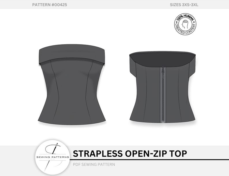 Strapless korset topje naaipatroon bustier lijfje met open ritssluiting op maat gemaakte dart digitale download afbeelding 1
