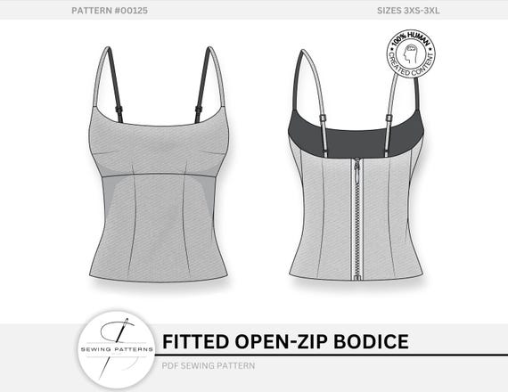 Corset Top Sewing Pattern Bustier Open-zip Bodice Tailored Dart Digital Download