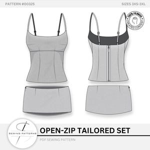 Corset Top + Mini Rock Schnittmuster Set Bustier Open-Zip Mieder Tailored Dart Digital Download