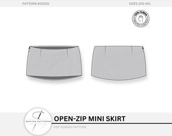 Mini Skirt Sewing Pattern Open-zip Tailored Dart Digital Download