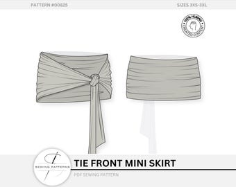 Tie Front Mini Skirt Sewing Pattern Stretch Fabric Digital Download