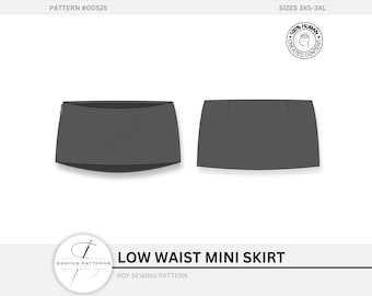 Low Waist Mini Skirt Sewing Pattern Open-zip Tailored Dart Digital Download