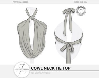 Colstropdas voorkant bovenkant naaipatroon laag uitgesneden overhemdblouse Digitale download