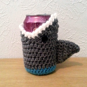 Shark Cup Cozy, Crochet Cup Cozie, Can Holder, Bottle Holder, Crochet Drink Accessory image 1
