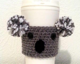 Koala Cup Sleeve, Crochet Cup Cozy, Reusable Eco-Friendly Drink Holder, Made to Order Coffee Cozy