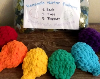 Reusable Water Balloons, Set of 6, Eco-Friendly Crochet Balloons, Latex Free Water Balloons