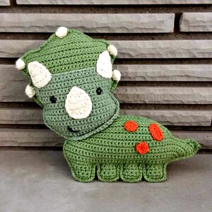 Triceratops Stuffed Animal, Crochet Dinosaur Plushie, Green Triceratops Dinosaur