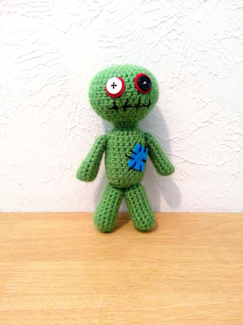 Zombie Doll, Crochet Zombie Stuffed Animal, Zombie Plushie with Optional Crochet Hat image 1