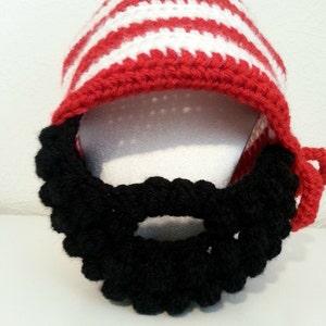 Crochet Pirate Hat for Babies to Adult Striped Beanie Hat with Black Beard and Pirate Eye Patch Kids Beard Hat image 2