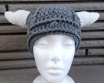 Crochet Viking Hat Child to Adult Sizes, Made to Order Grey Viking Helmet