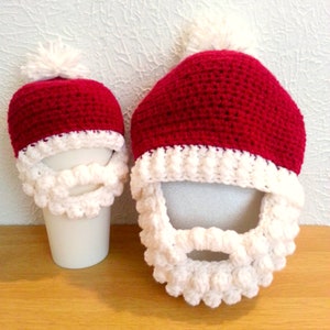 Crochet Santa Hat with Beard, Baby to Adult Sizes, Red and White Christmas Hat, Crochet Holiday Beanie