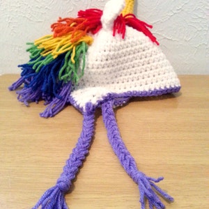 Crochet Unicorn Hat, Rainbow Hat, Unicorn Beanie Hat for Girls, Newborn to Womens Size Animal Hat image 3