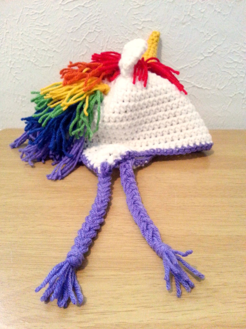 Crochet Unicorn Hat, Rainbow Hat, Unicorn Beanie Hat for Girls, Newborn to Womens Size Animal Hat image 3