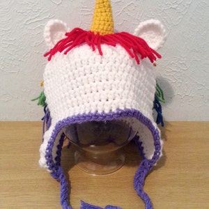 Crochet Unicorn Hat, Rainbow Hat, Unicorn Beanie Hat for Girls, Newborn to Womens Size Animal Hat image 5