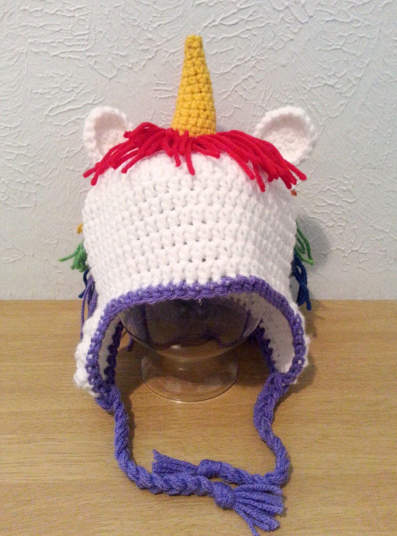 Crochet Unicorn Hat, Rainbow Hat, Unicorn Beanie Hat for Girls, Newborn to Womens Size Animal Hat image 5