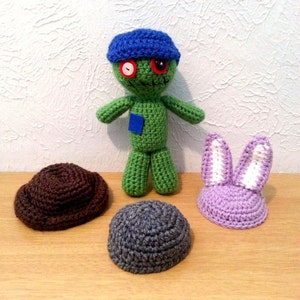 Zombie Doll, Crochet Zombie Stuffed Animal, Zombie Plushie with Optional Crochet Hat image 6