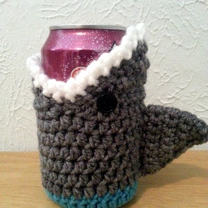 Shark Cup Cozy, Crochet Cup Cozie, Can Holder, Bottle Holder, Crochet Drink Accessory image 2