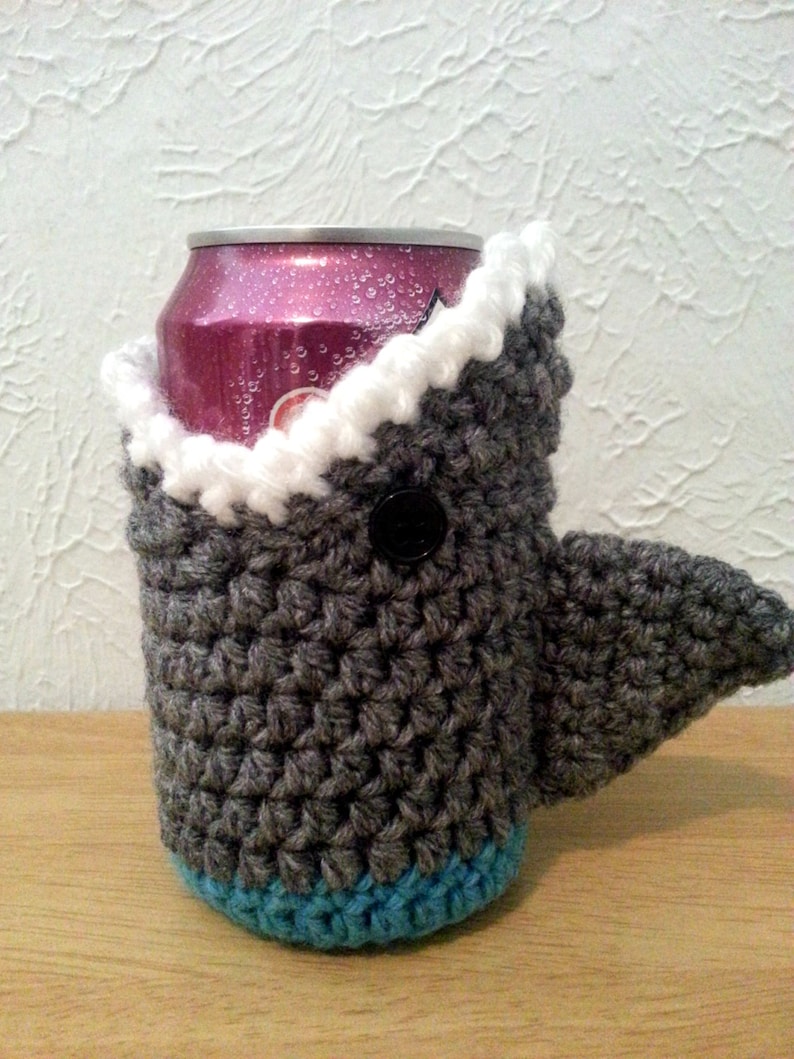 Shark Cup Cozy, Crochet Cup Cozie, Can Holder, Bottle Holder, Crochet Drink Accessory image 2