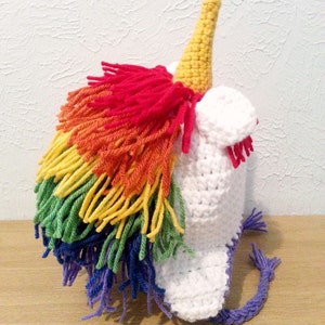 Crochet Unicorn Hat, Rainbow Hat, Unicorn Beanie Hat for Girls, Newborn to Womens Size Animal Hat image 4