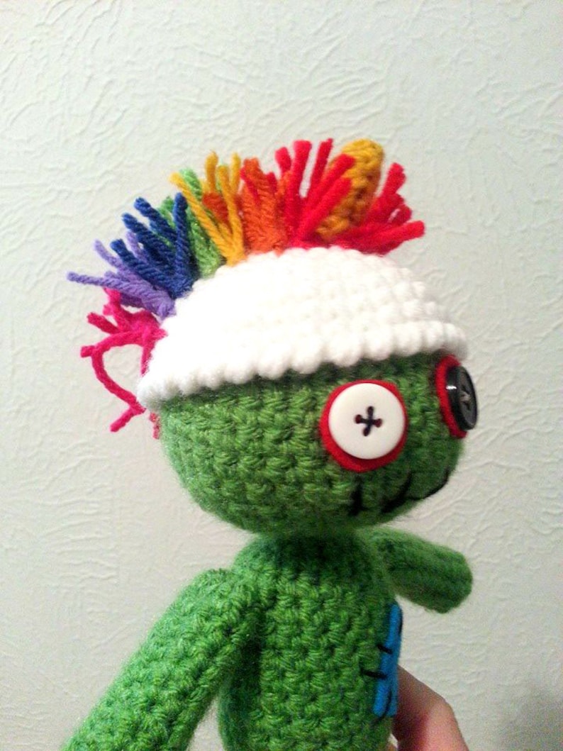 Zombie Doll, Crochet Zombie Stuffed Animal, Zombie Plushie with Optional Crochet Hat image 4