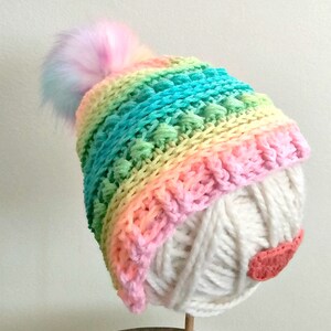 Retro Rainbow Beanie, Pastel Stripe Beanie with Pom Pom image 4