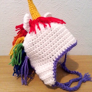 Crochet Unicorn Hat, Rainbow Hat, Unicorn Beanie Hat for Girls, Newborn to Womens Size Animal Hat image 2