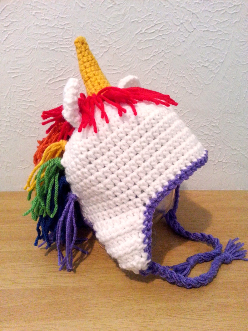 Crochet Unicorn Hat, Rainbow Hat, Unicorn Beanie Hat for Girls, Newborn to Womens Size Animal Hat image 2