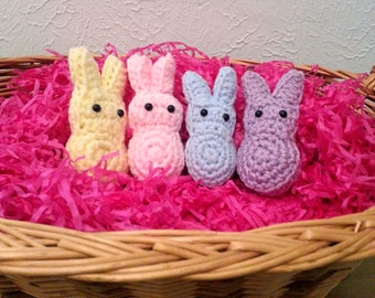 Crochet Easter Bunny Peeps, Basket Treats, Crochet Easter Bunny, Set of 4