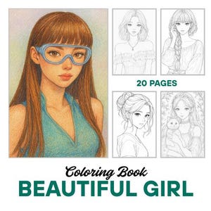 Beautiful Girls Coloring |20 Pages | Digital Download | Adult Coloring Book | Printable