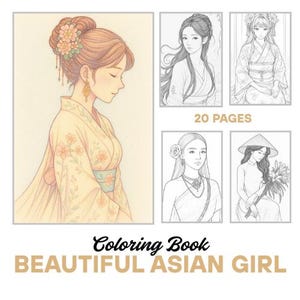 Beautiful Asian Girls Coloring |20 Pages | Digital Download | Adult Coloring Book | Printable