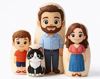 Muñecas rusas con fotos personalizadas, muñecas matrioska familiares personalizadas a partir de tus fotos, muñecas de madera con retratos de dibujos animados, regalo familiar único