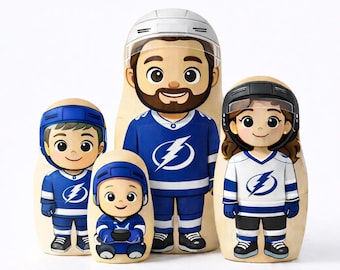 Muñecas rusas deportivas personalizadas, matrioskas con foto personalizada, retrato de dibujos animados de hockey, regalo familiar.