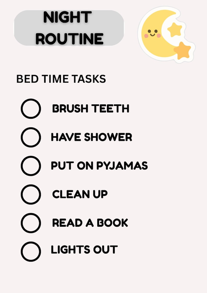 Pyjamas Routine Kids Daily Routine Chart, Morning & Night Checklist (canva Template ...