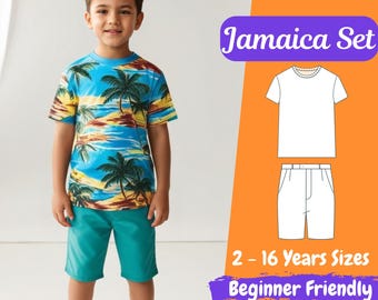 Kids Summer T-shirt and Shorts Set Sewing Pattern, Kids Shirt PDF Pattern, Boys Shorts Sewing Pattern, Boys Set Pattern 2 - 16 Years Sizes