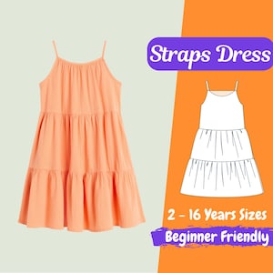Mädchen Ärmelloses Kleid Schnittmuster Kleinkind Lockeres Kleid Schnittmuster Kinder Trägern Raff Kleid Schnittmuster, Anfänger Schnittmuster 2-16 Jahre