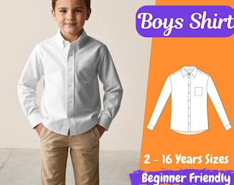 Boys Shirt Sewing Pattern | Boys Button Shirt Long Sleeve Sewing Pattern | PDf Pattern for Kids 2-16 Years