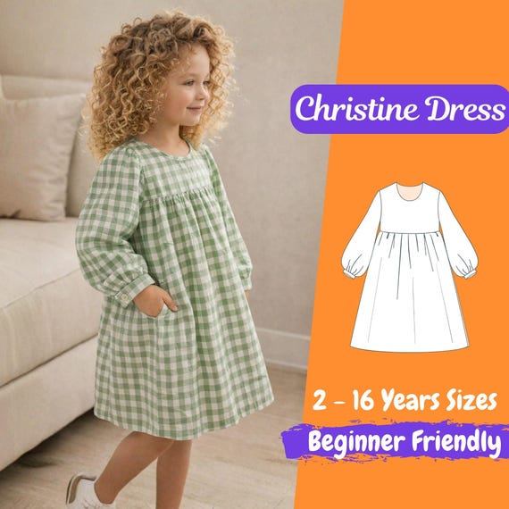 Kids Linen Outfit PDF, Girls Long Sleeve Garment, Puff Sleeve Style, Everyday Wear