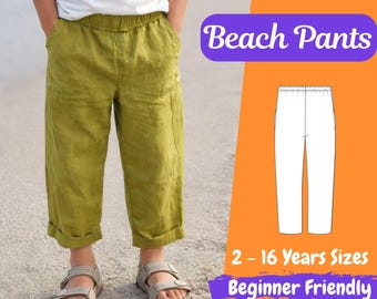 Kinder Strandhose PDF, Leinen Sommerhose, Elastische Taille Digitaler Download