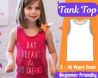 Tank Top Sewing Pattern for Girls Summer Top Pattern, Kids Loose Sleeveless Shirt Pattern, Beginner Easy Pattern