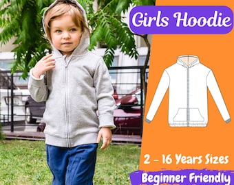 Girls Zipper Hoodie Sewing Pattern, Beginner Friendly (PDF Pattern)
