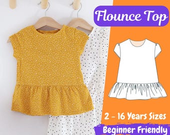 Mädchen Volant Tank Top Schnittmuster | Kinderbluse mit Puffärmeln (PDF-Schnittmuster)