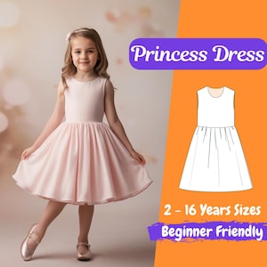 Girls Prom Dress PDF Sewing Pattern Sleeveless Kids Dress Pattern Summer Gathered Party Dress PDF Pattern for 2 - 16 Years Beginner Pattern